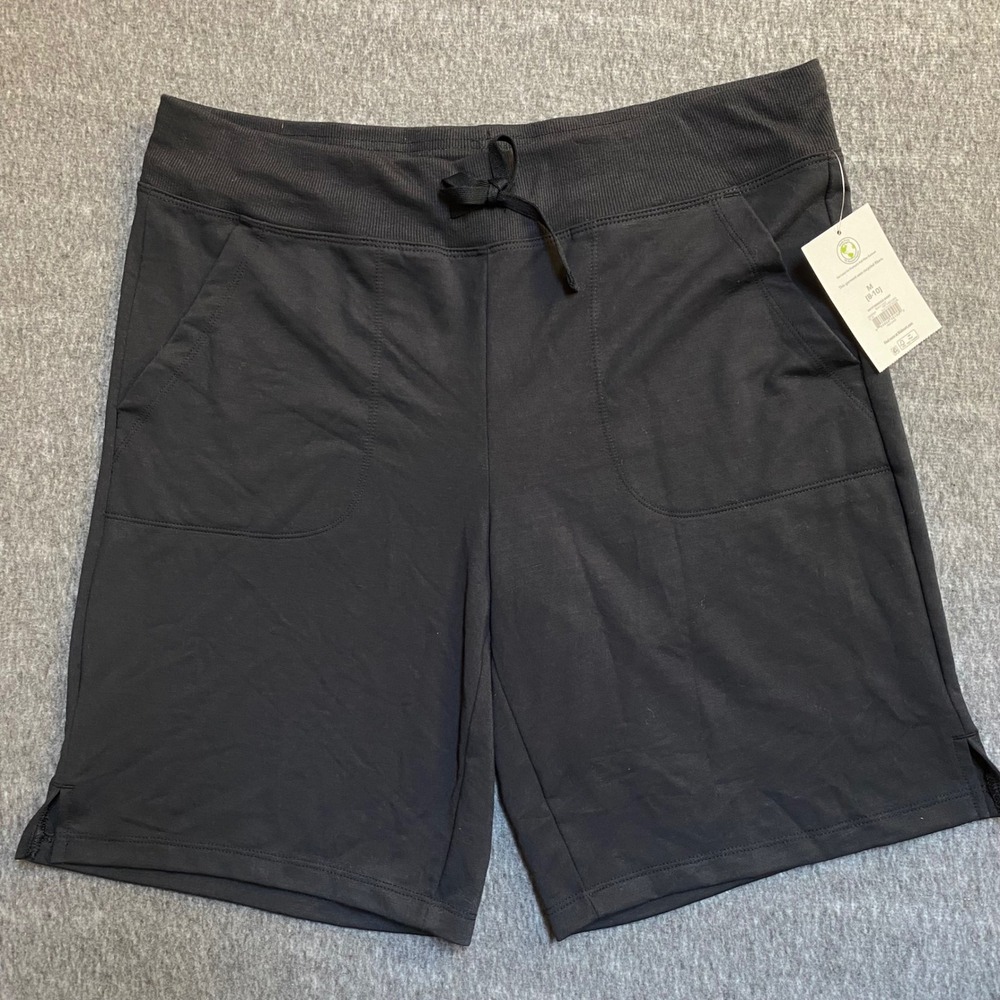 Athletic Works Womens Black French Terry Bermuda Shorts 9 Inseam Medium 8-10 NWT